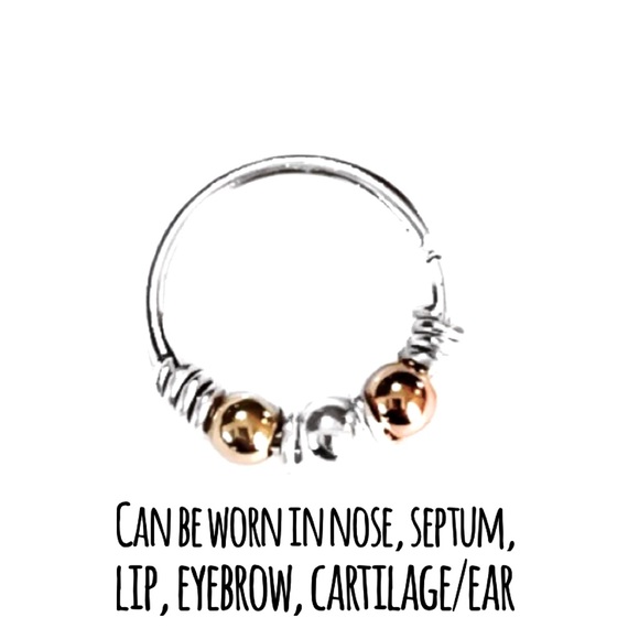 Tri-Colored Nose Ring Cartilage Helix Hoop Earring - Picture 2 of 15